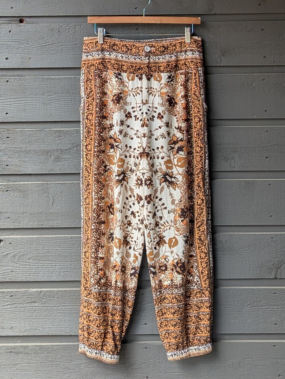 Anthropologie Boho Scarf Brown Tan Cream Printed Jogger Pants Size 6
